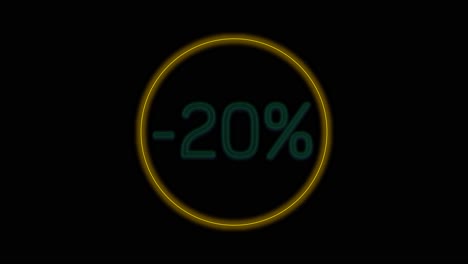 顯示 20% 折扣的新光圈,並在黑色背景的螢幕中間