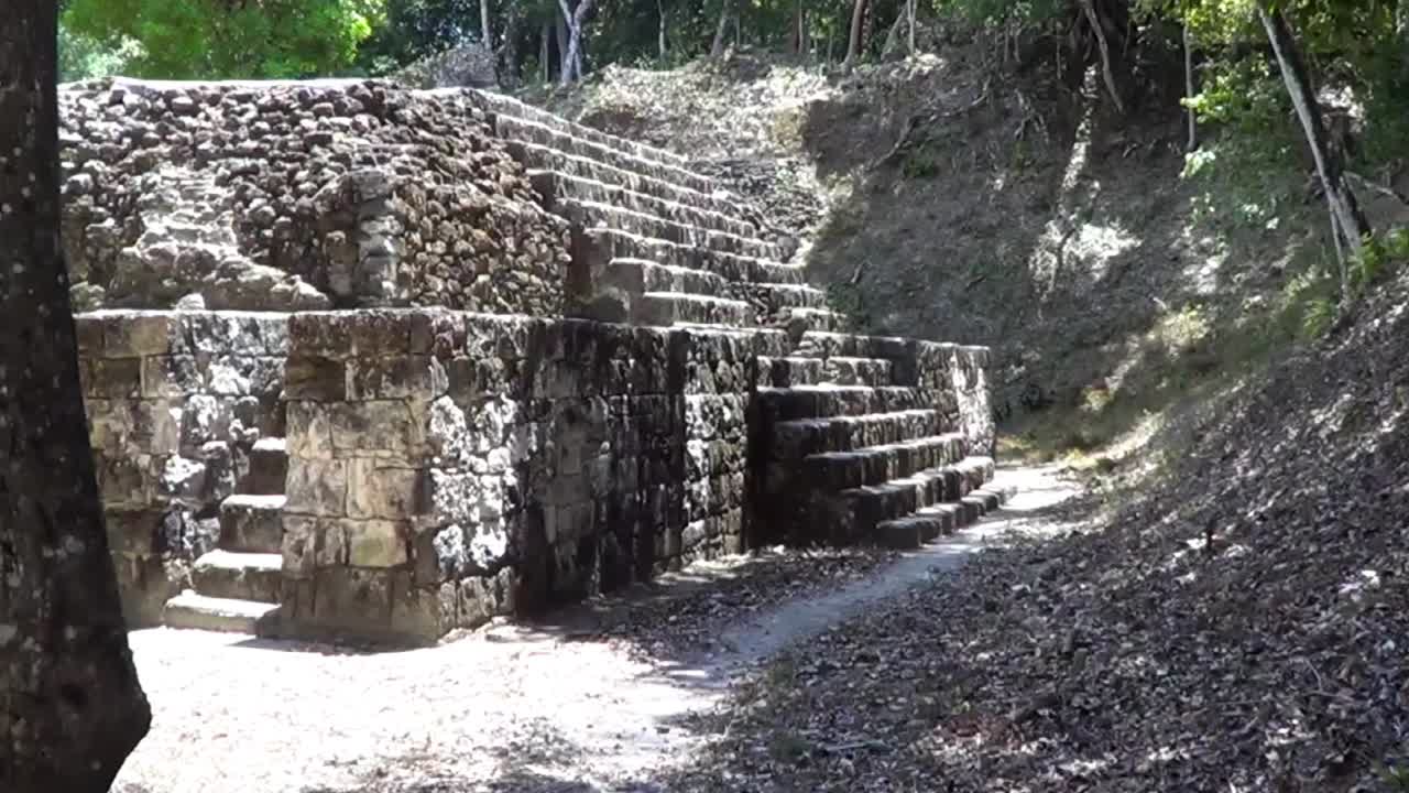 Ballcourt 1, east stairway at Yaxha mayan ruins, Guatemala.
