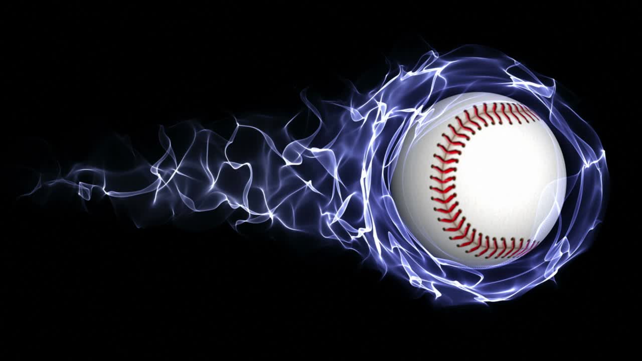 Palla da baseball in un anello astratto di particelle blu, Loop, 4k