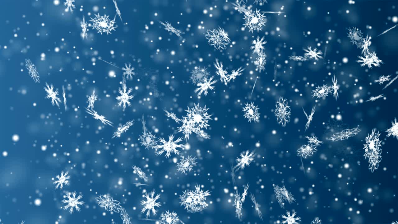 navidad y año nuevo animación de bucle sin fisuras. copos de nieve de navidad sobre fondo azul oscuro. cuentos de invierno del país de las maravillas.