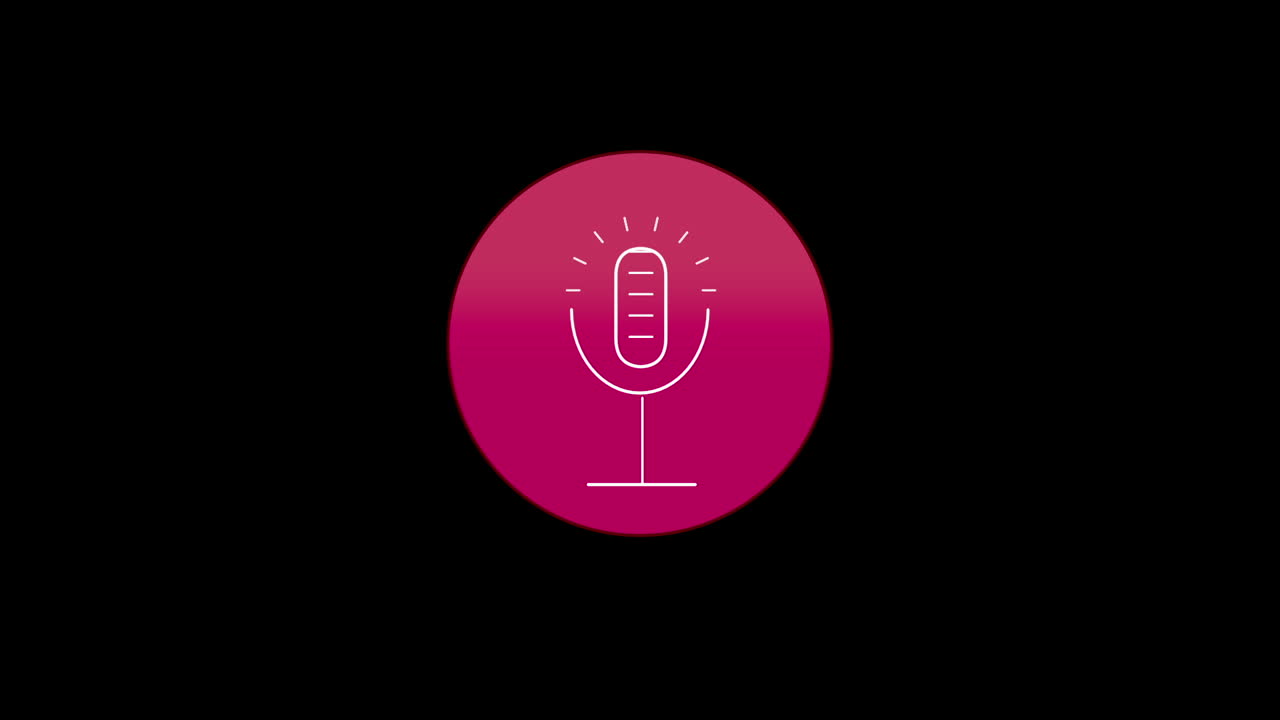 animación de icono de micrófono en círculo morado, diseño plano parpadeante, fondo negro