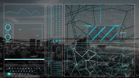 animación del procesamiento de datos, el paisaje urbano y las conexiones