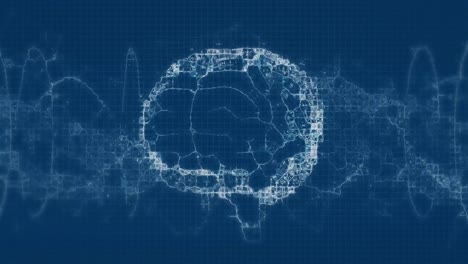 animación de formas blancas y cerebro moviéndose sobre un fondo azul.