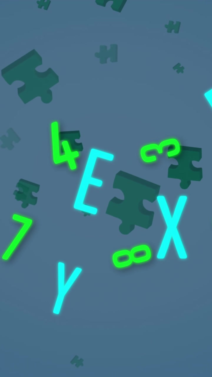 Animation of green puzzle pieces and letters falling over blue background