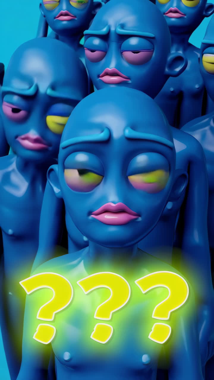 Sad Alien Crowd with Question Marks