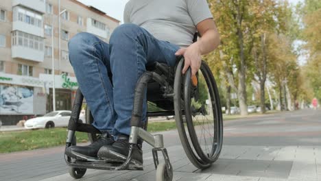 man with disabilities in wheelchair walk at the park alley