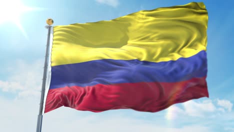 4k-Ilustración-3d-De-La-Bandera-Ondeante-En-Un-Poste-Del-País-Colombia