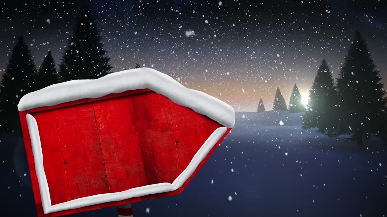 겨울 풍경에서 복사 공간과 함께 나무 노래 위에 내리는 눈의 애니메이션