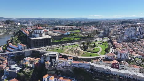 morro garden at gaia in porto district portugal. serra do pilar monastery. nature leisure park. historical city. morro garden at porto district in portugal. crowd of people scenery