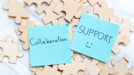 a close-up of puzzle pieces symbolizes collaboration and support in a creative workspace.