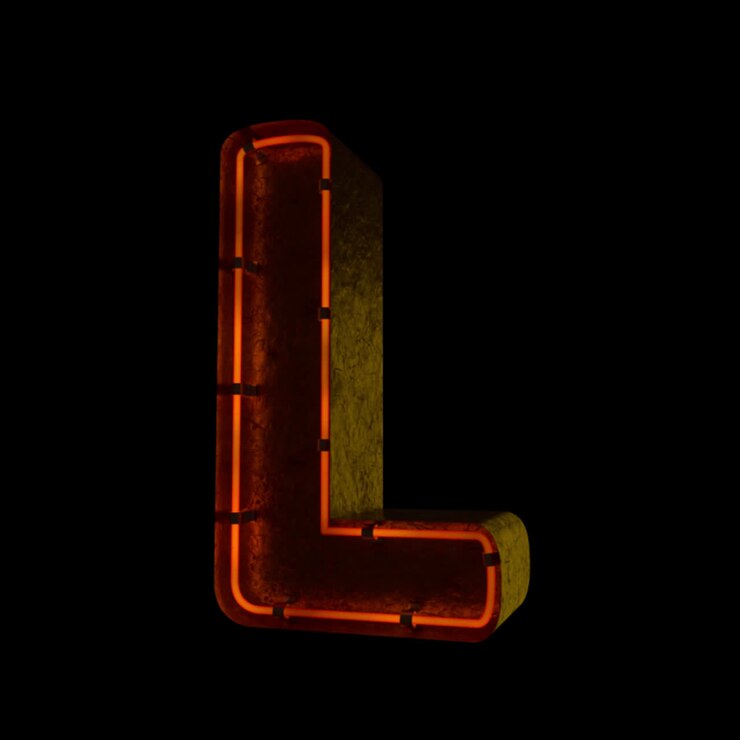 Lettera L al neon animata che si illumina su sfondo nero