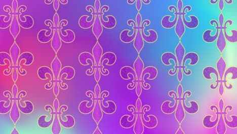 mardi gras martes gordo. fondo de animación con símbolos de lirio de flor de lis púrpura en una hermosa pantalla de neón. carnaval veneciano saludo de mardi gras. movimiento gráfico de video 4k