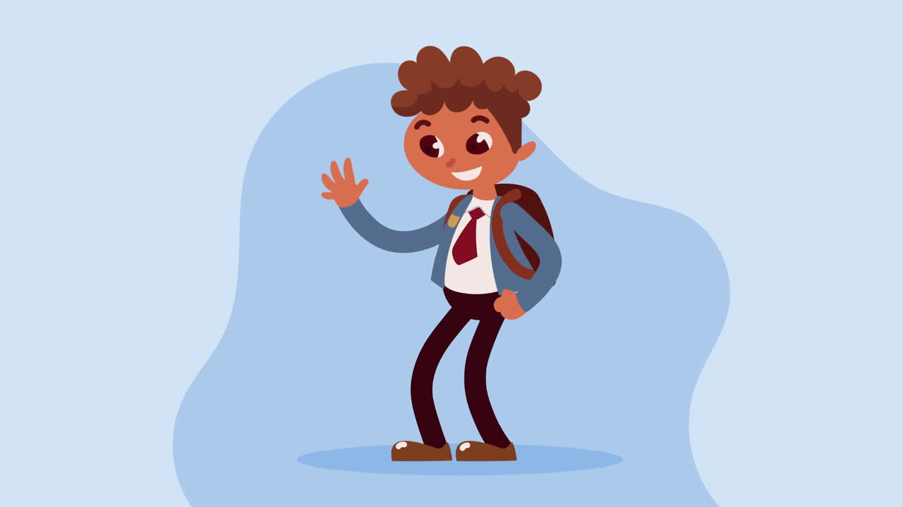 Little student boy waving character animation | Premium Stock Video Footage
