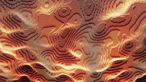 wavy surface with ripples and grains, seamless loop. animation. 3d vibrant pixel texture of orange color, futuristic and technological background.