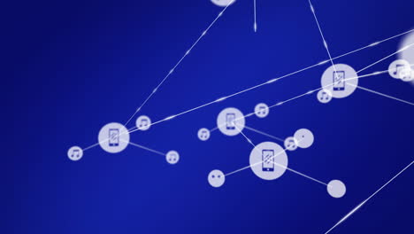red de dispositivos conectados y iconos multimedia animación sobre fondo azul