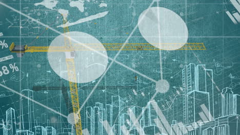 animación del procesamiento de datos financieros sobre el paisaje urbano