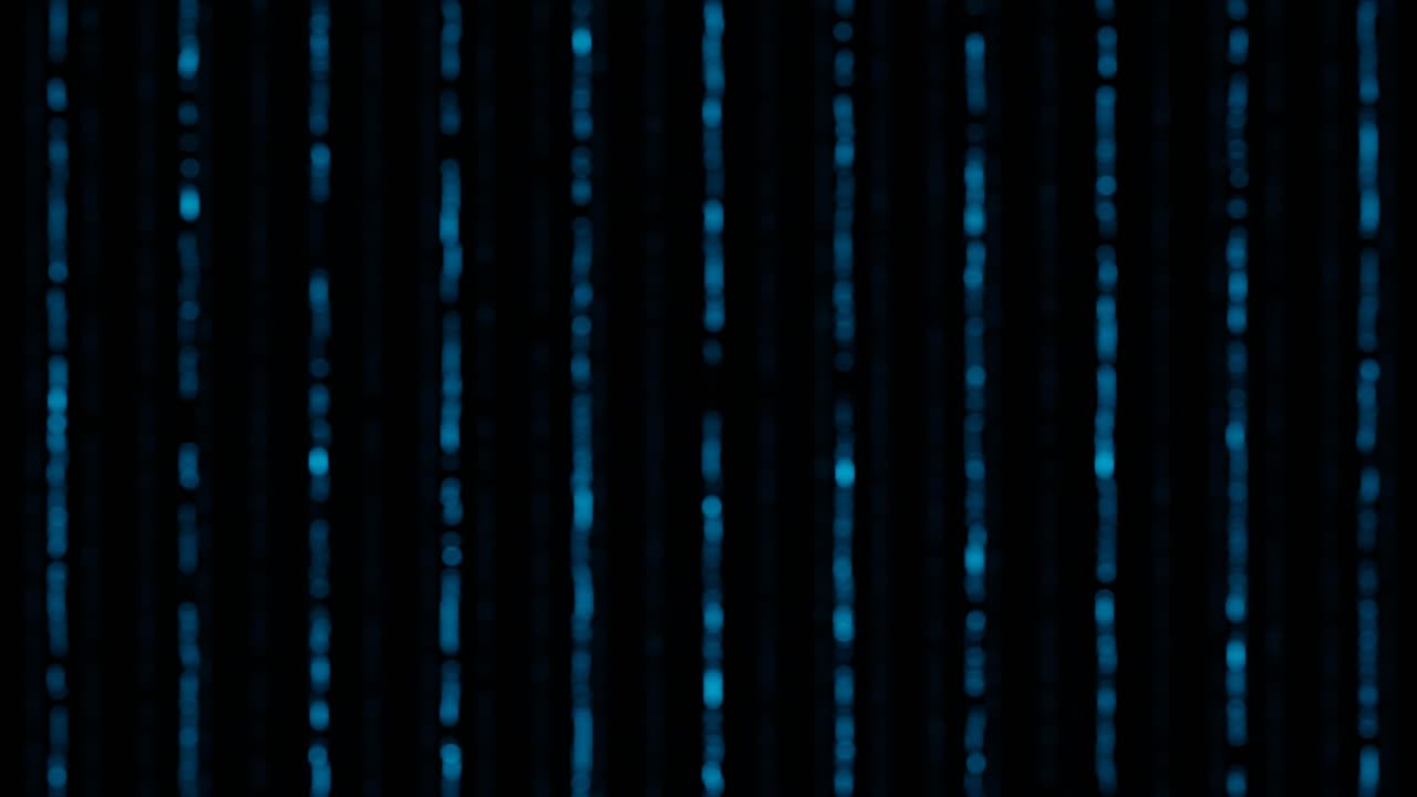 Matrix style binary code blue background. The camera moves through the falling numbers. Data code, decryption and encoding, cyber technology. 4K seamless loop animation