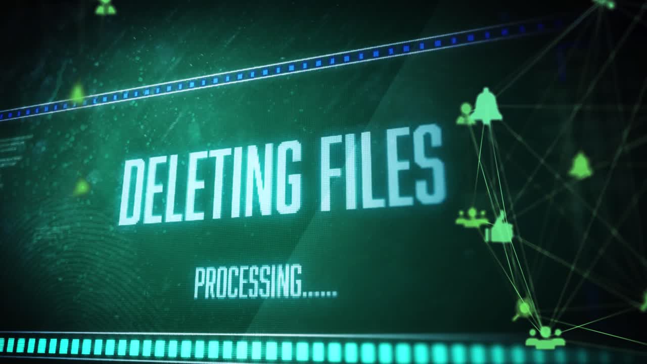 animación de procesamiento de datos e iconos de medios en fondo negro