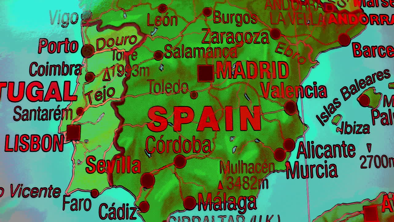 Detailed Map of Spain and Portugal with Major Cities and Geographical Features