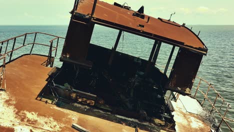 sunken push boat aerial reveal of lake pontchartrain, in louisiana