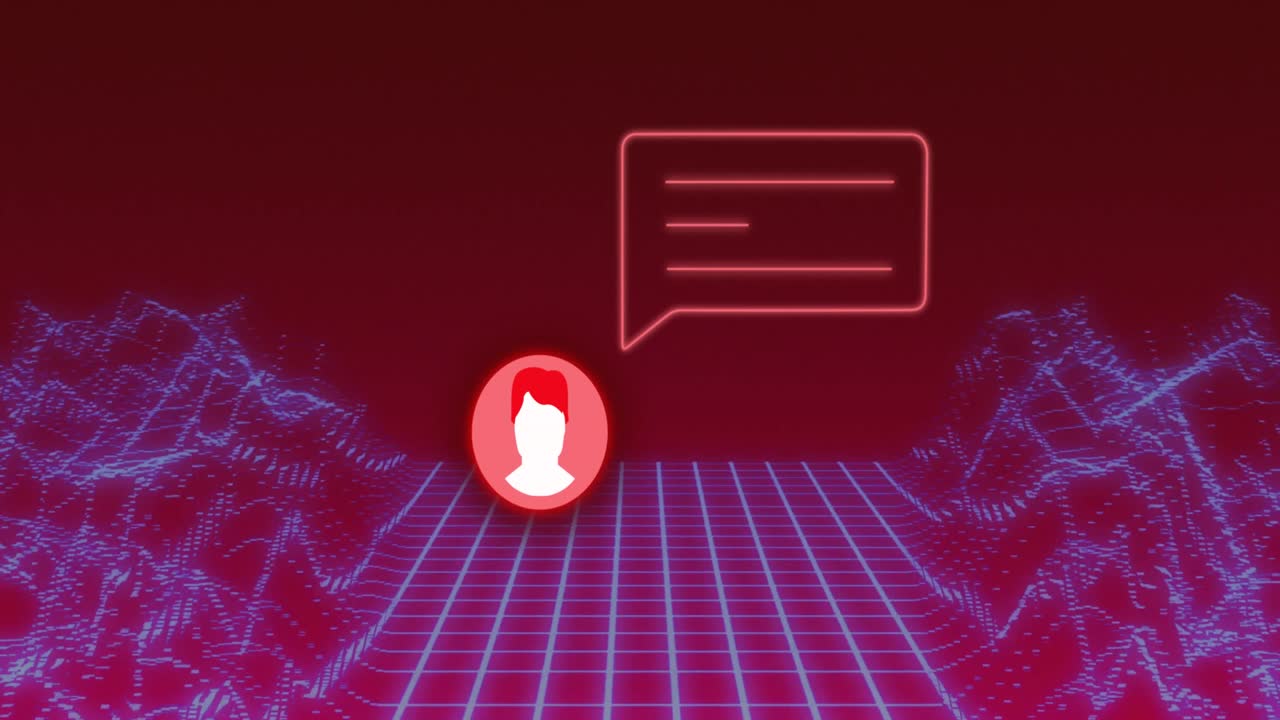 animación del icono de los medios y las montañas sobre fondo rojo