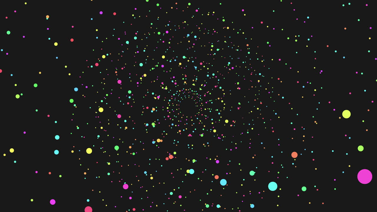 Spiral neon rainbow dots on dark space