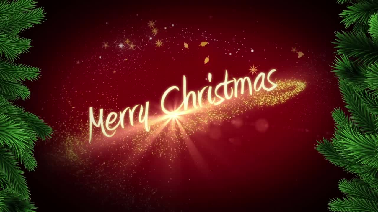 ⁇ 은 색으로 내리는 눈과 함께 메리 크리스마스 텍스트의 애니메이션