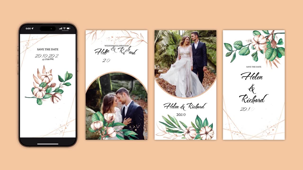 Historias elegantes de Instagram de bodas en acuarela