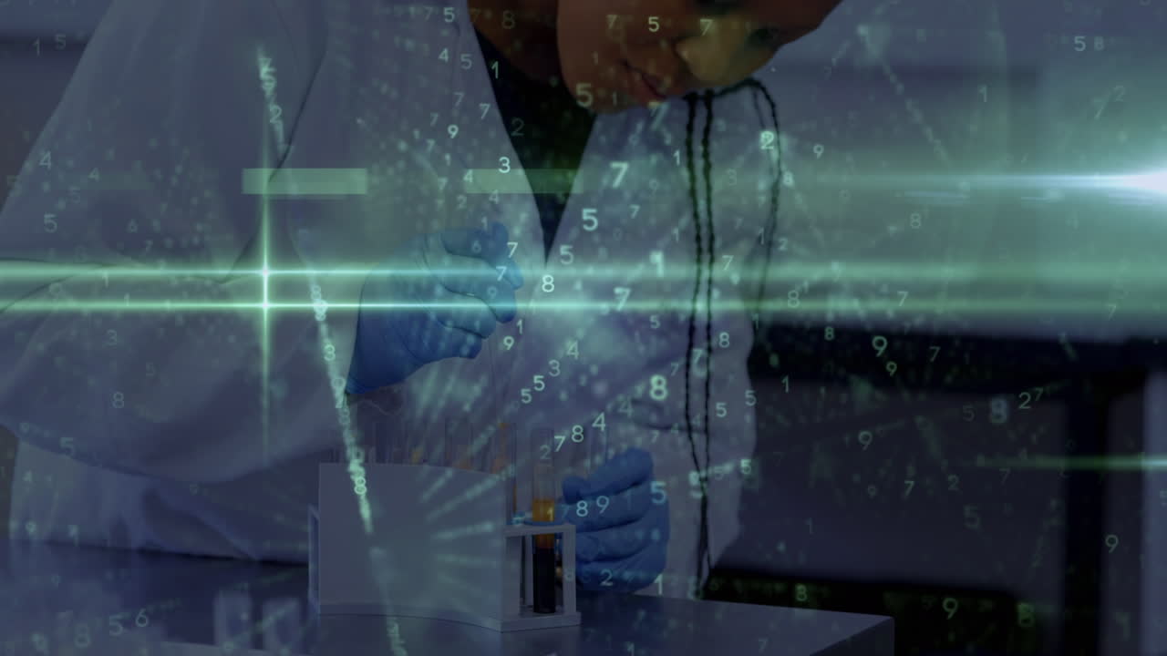 red de animación de conexiones sobre una mujer médica afroamericana