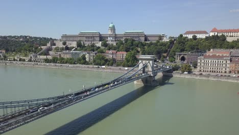 Aerial-view-of-World-Heritage-site-of-Budapest-castle-and-chain-bridge