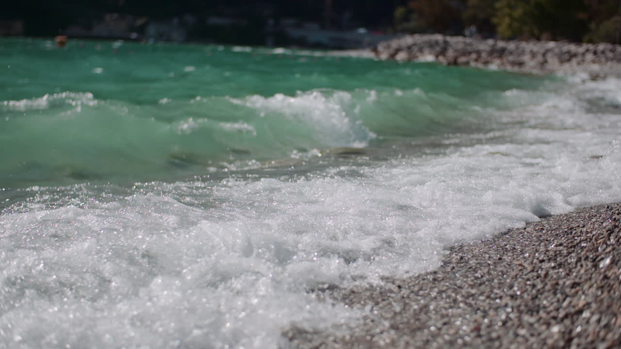 Waves Crashing on Rocky Coastline Close-up
