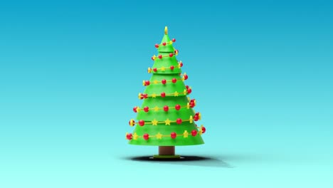 animación del árbol de navidad girando sobre un fondo azul.