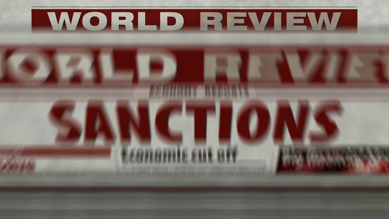 Sanctions, economy blockade, politics and embargo news newspaper printing press