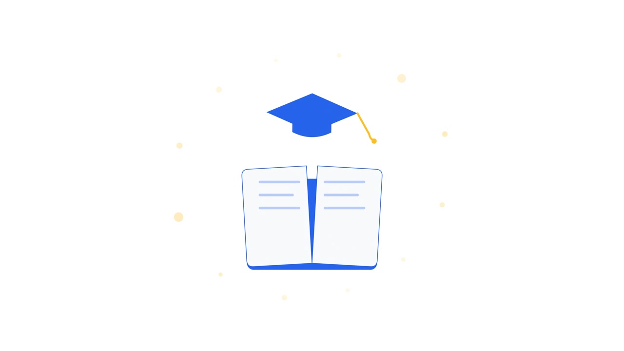 Animated Graduation Cap Floating Above an Open Book