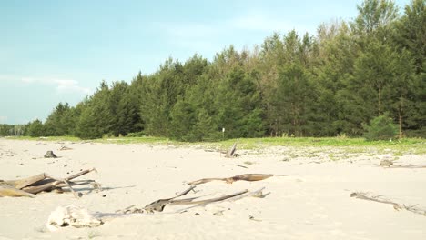 Underated Gerigat Beach,Fishing Village Kabong.White Sandy Beach,Green Coconut Trees and Blue Sea,Sky Sarawak,Borneo.