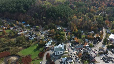 drone aerial view of stowe, vermont usa