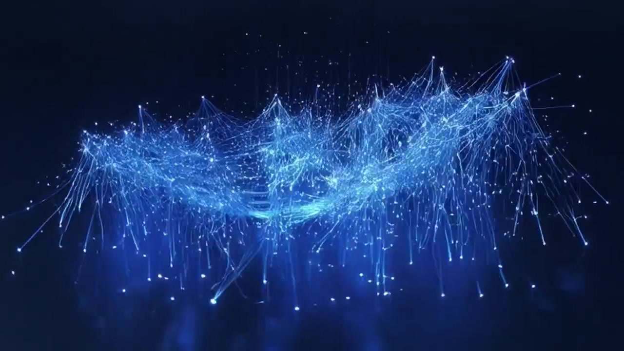 Conexão de Rede Digital Abstrata com Nós e Linhas Azuis Brilhantes