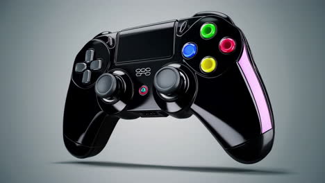 sleek black game controllers with vibrant lights