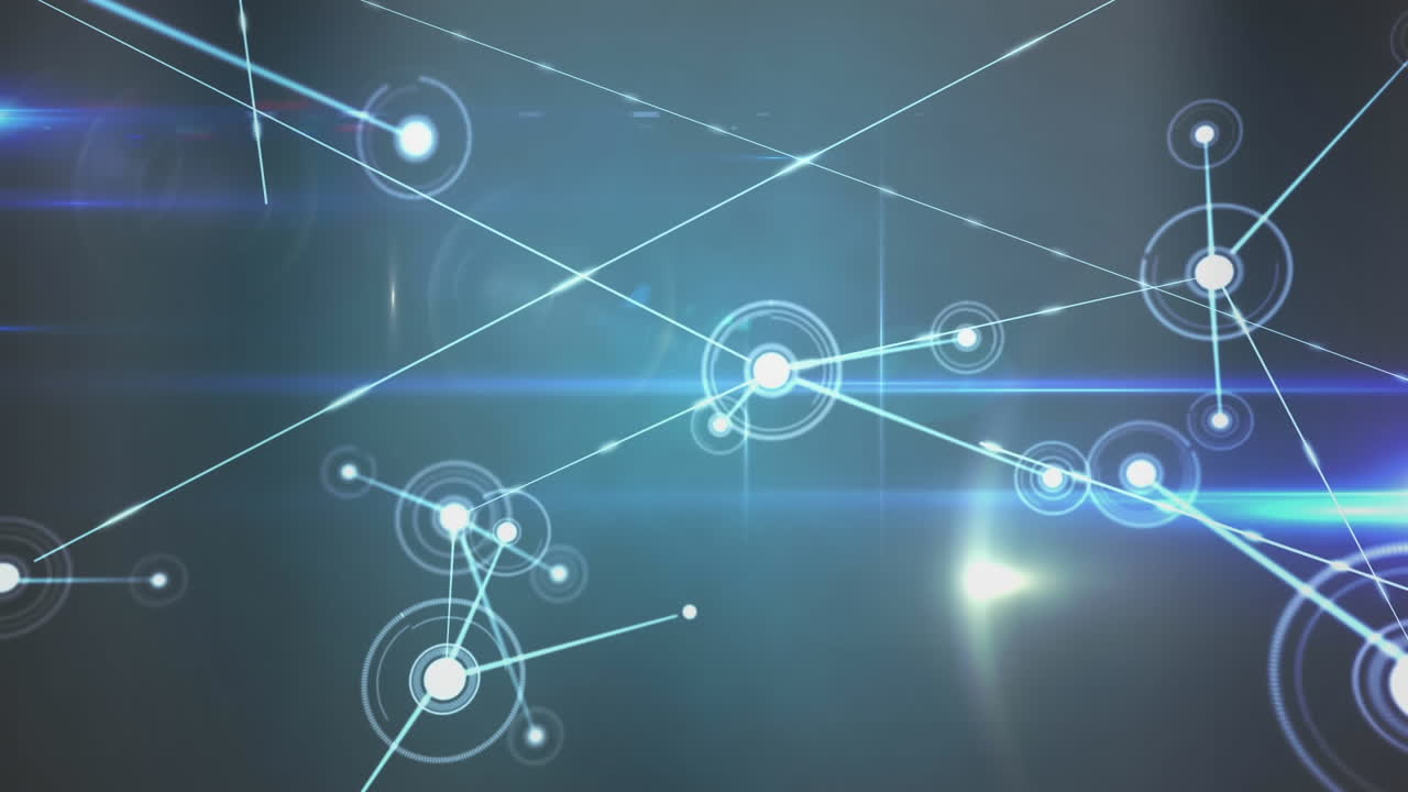 animación de la red de conexiones sobre un fondo azul brillante.