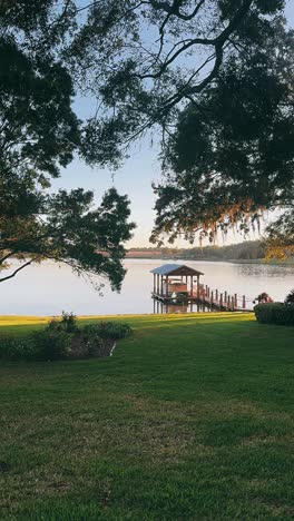 peaceful lakeside sunset with dock