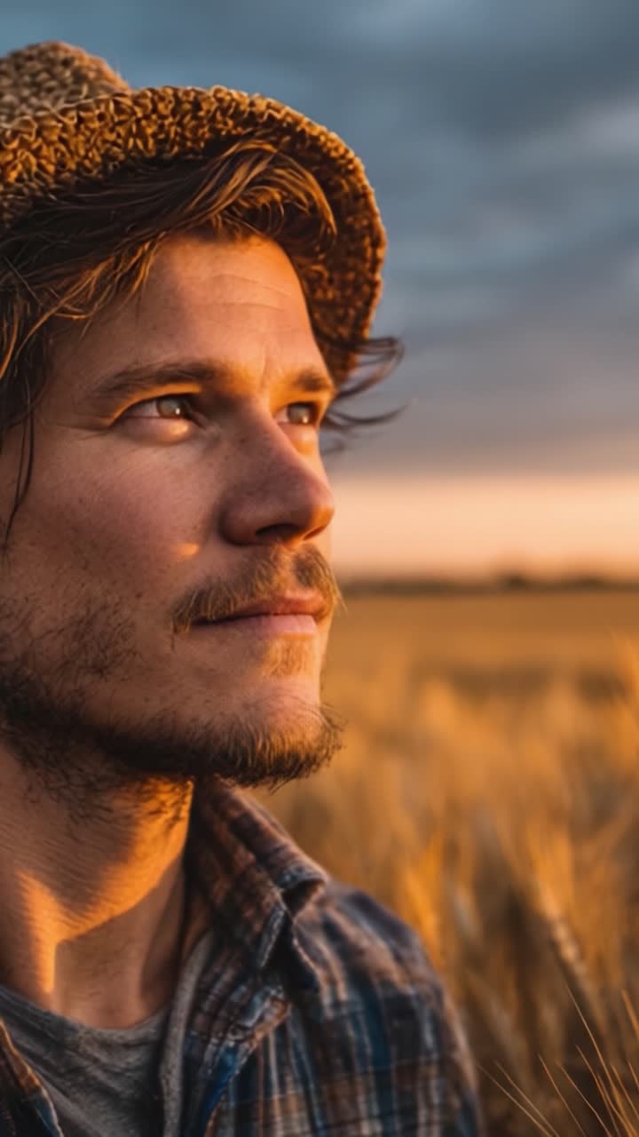 A Thoughtful Moment: A Young Man in a Wheat Field Contemplates Life as the Sun Sets, Bathed in Warm Light and Surrounded by Nature's Beauty