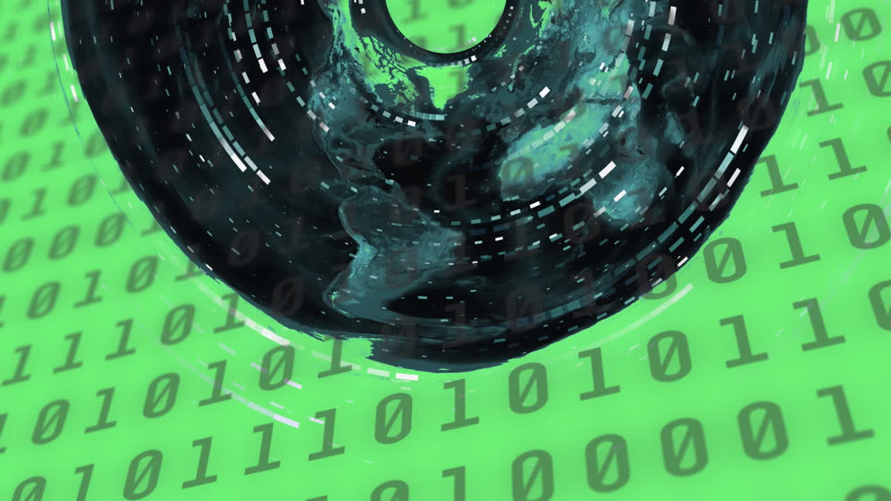 animación del procesamiento de datos sobre el mapa del mundo sobre fondo verde