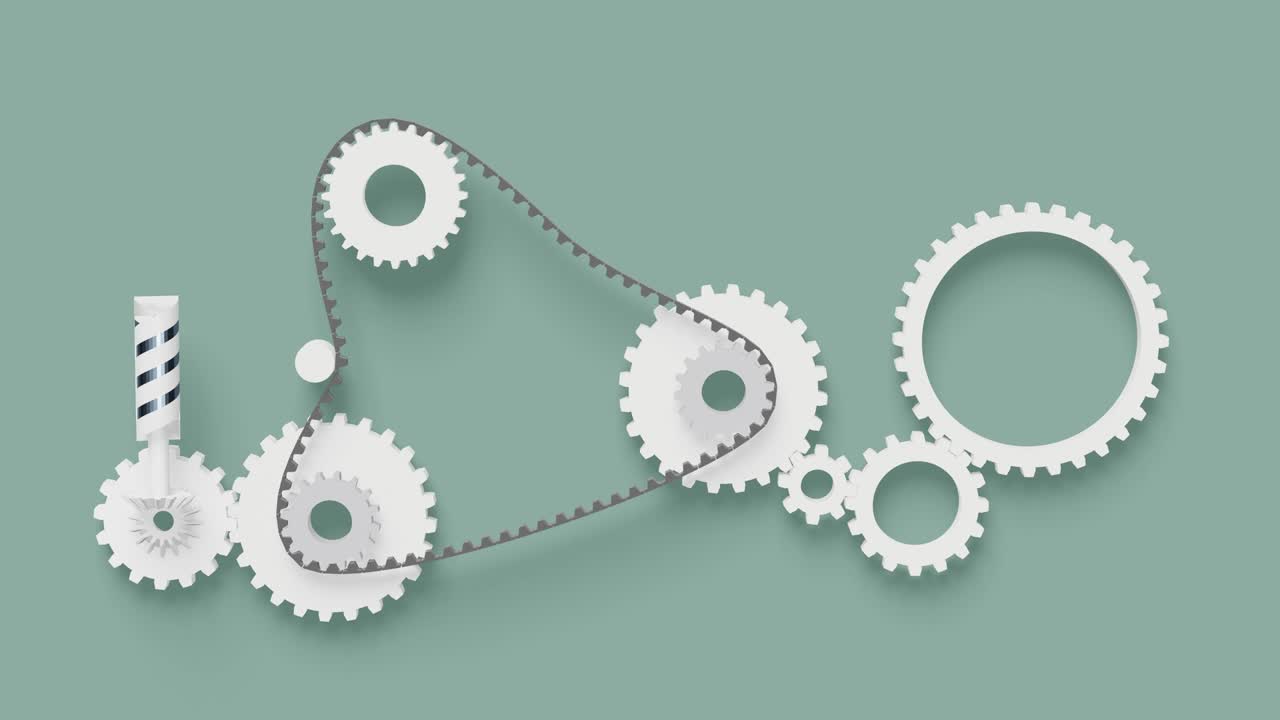 engranajes mecánicos con cinturón dentado animación abstracta