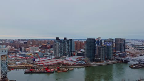 Approaching-high-rise-residential-buildings,-4K-drone,-New-York-City