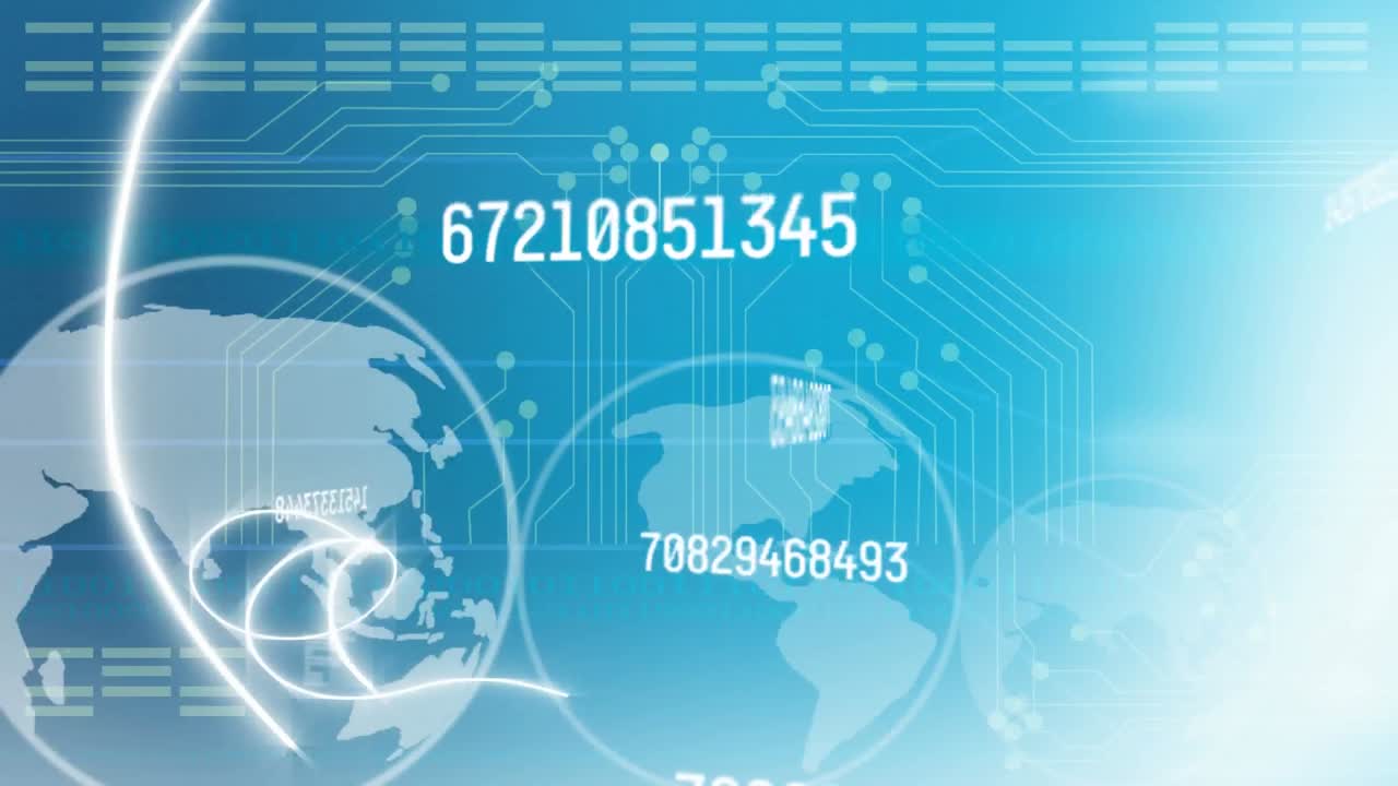 변화하는 숫자와 파란색 배경 위에서 회전하는 지구의 애니메이션