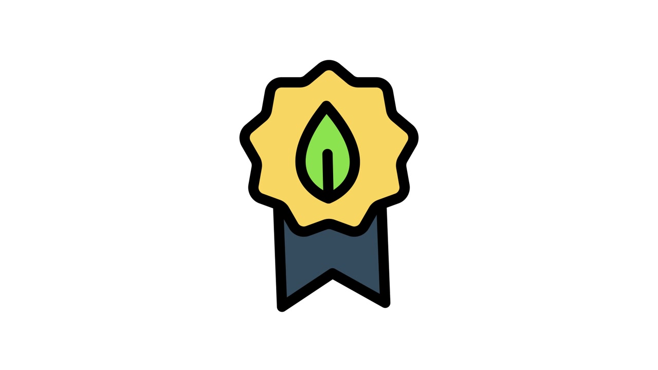 Animated Eco-Friendly Leaf Badge Icon with Ribbon
