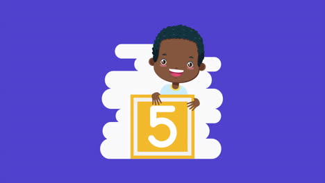 afro little boy with five block character