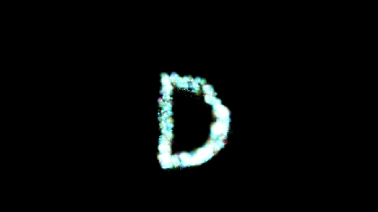 Lettera D di particelle blu luminose su sfondo trasparente
