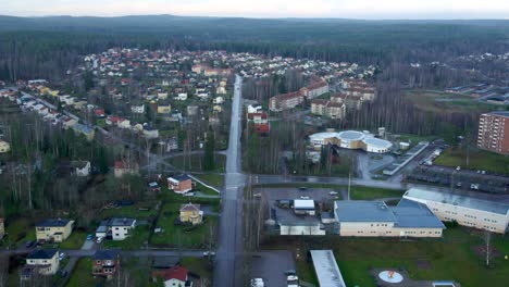 aerial over fagersta, the heart of the historic bergslagen, västmanland, sweden