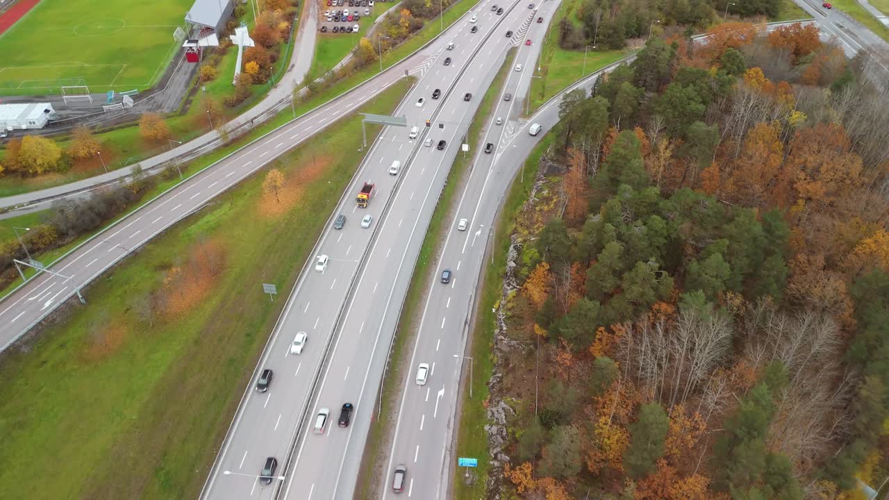 Aerial shot of a Swedish highway